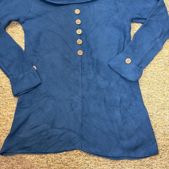 Habitat Women's Blue Cotton Knit Cowl Neck Tunic‎ Sweater Button Front M - Picture 2 of 10